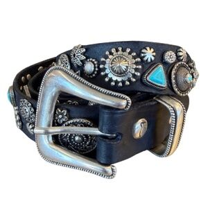 Campomaggi Leather Jeweled/Studded Belt in Blue